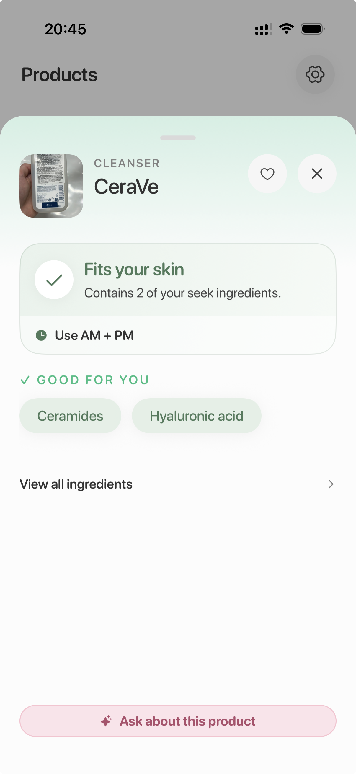 Product match screen