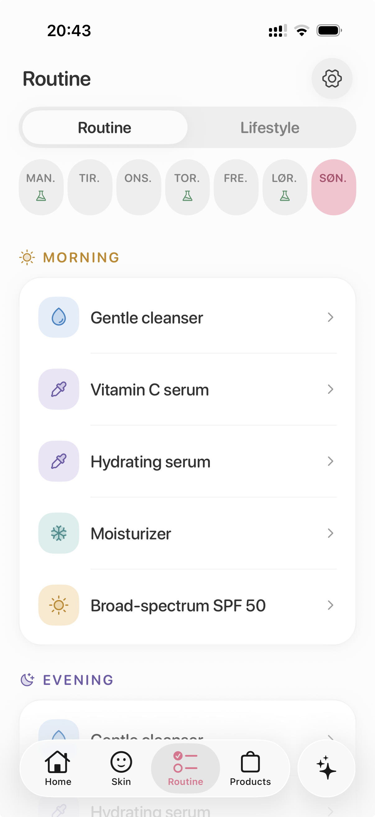 Personal routine screen